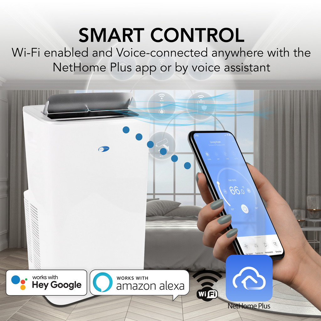 Whynter ARC-1050XP 13500 BTU (ASHRAE) 10000 BTU (SACC) MultiCool Smart Wi-Fi enabled Portable Air Conditioner with Built-in Dehumidifier, Up to 500 sq. ft. in White