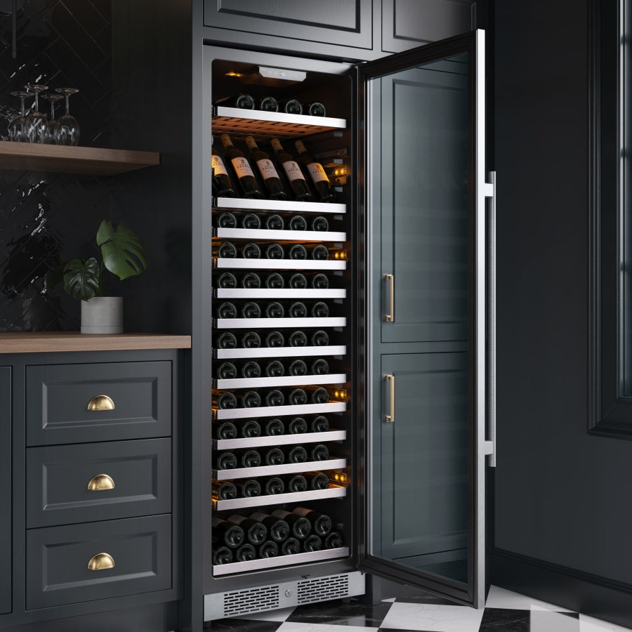 Avallon 24 Inch Wide 150 Bottle Capacity Built-In or Free Standing Wine Cooler with Wood Shelves, Child Lock, Door Alarm and Door Lock - Right Hinged - AWC243TSZRH