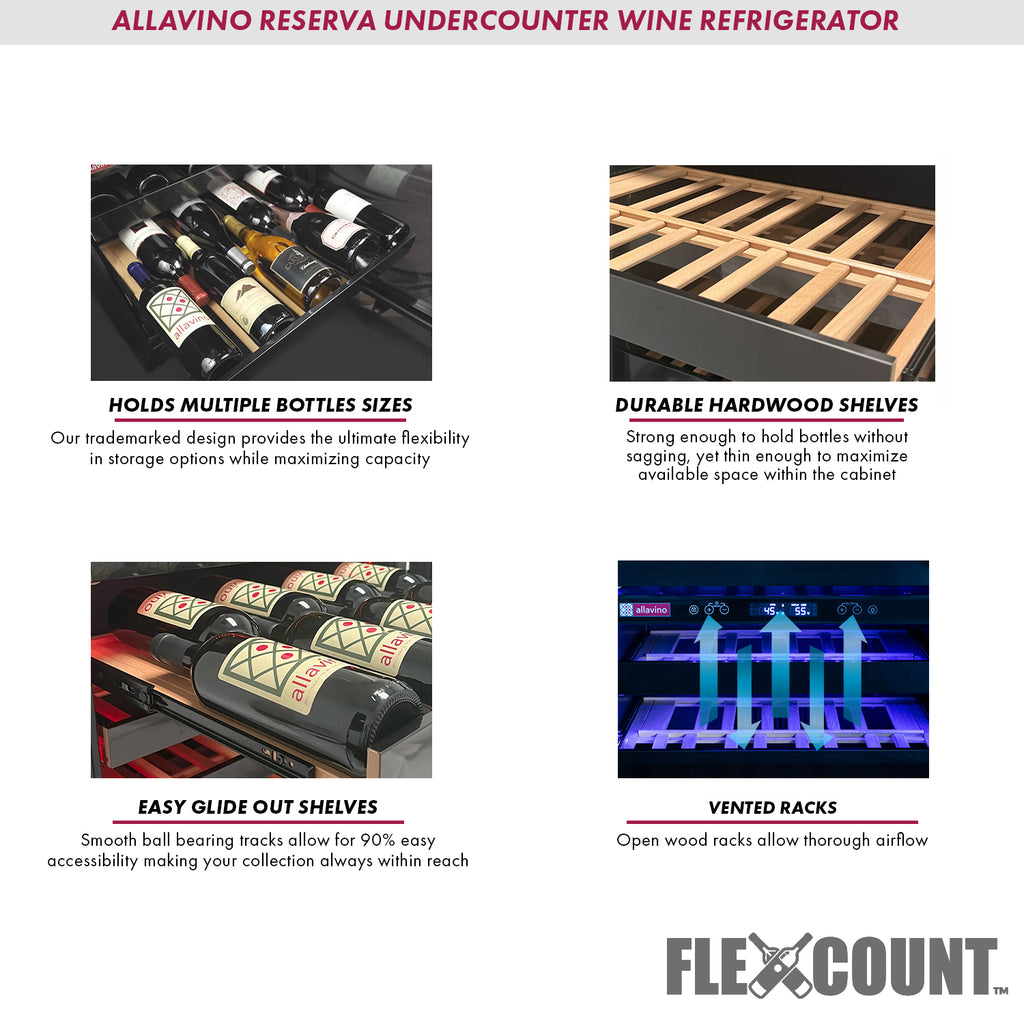 Allavino Reserva Series 50 Bottle Dual Zone Undercounter Wine Cooler Refrigerator with Black Stainless Steel Door - Right Hinge - BDW5034D-2BSR