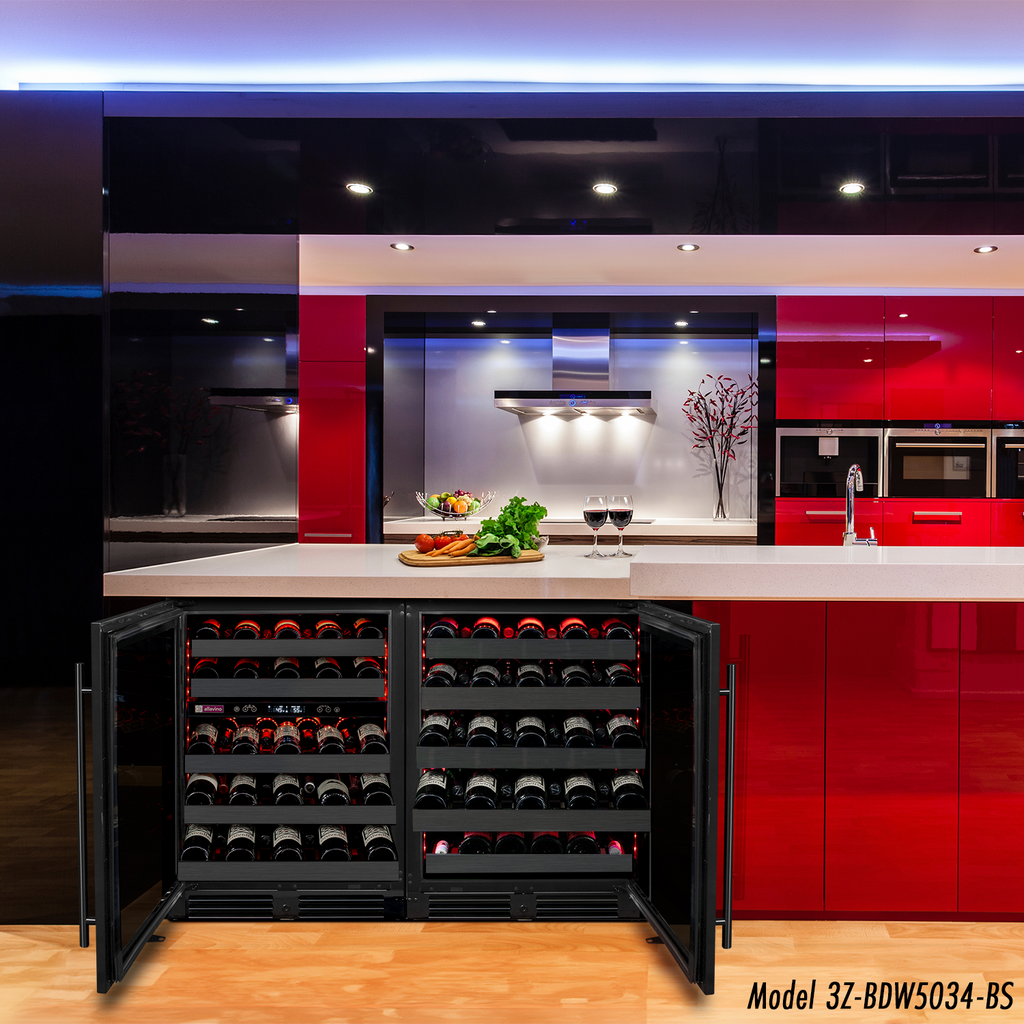 Allavino Reserva Series 50 Bottle Dual Zone Built-in Wine Cooler Refrigerator with Black Stainless Steel Door - Left Hinge - BDW5034D-2BSL