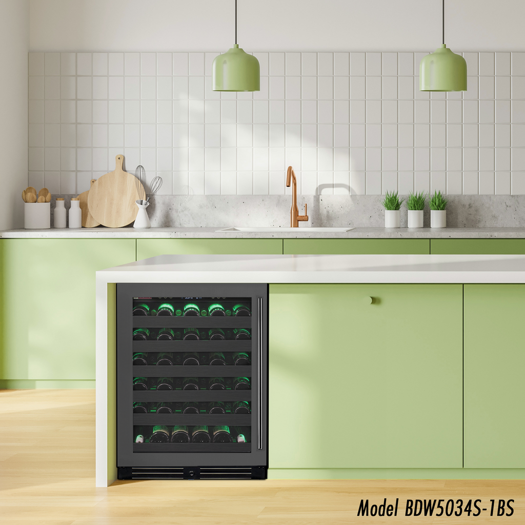 Allavino Reserva Series 50 Bottle Single Zone Built-in Wine Cooler Refrigerator with Black Stainless Steel Door - Left Hinge - BDW5034S-1BSL