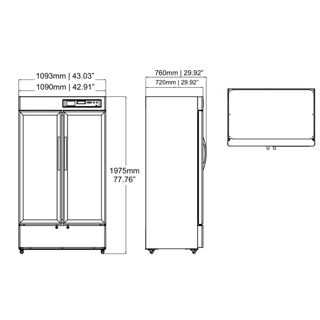 KingsBottle 2℃～8℃ 725L Upright 2-Door Medical Fridge & Lab Refrigerator - MLR725L