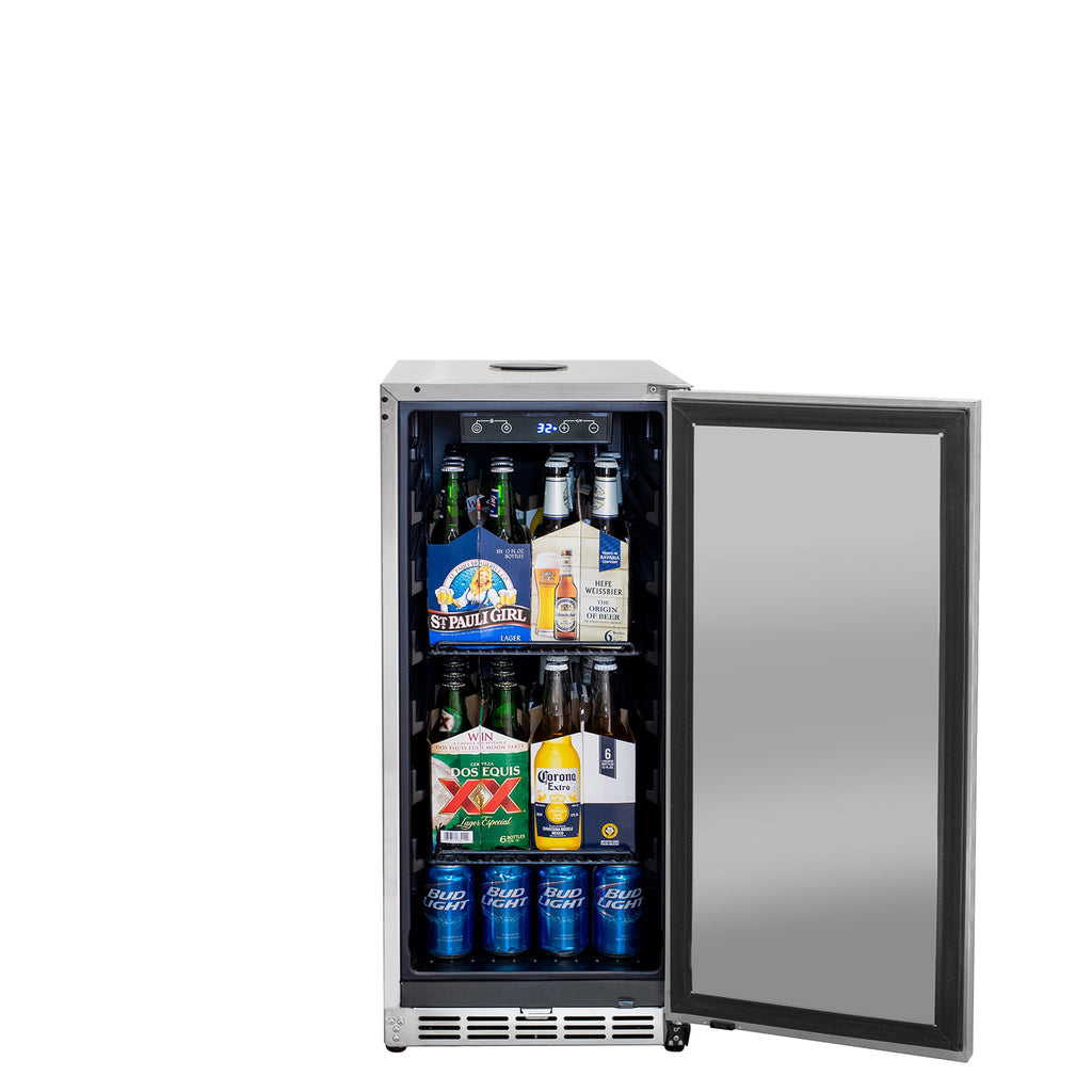 Kegco 15" Wide Outdoor Single Tap Stainless Steel Built-In Commercial Kegerator - HK-15-SS