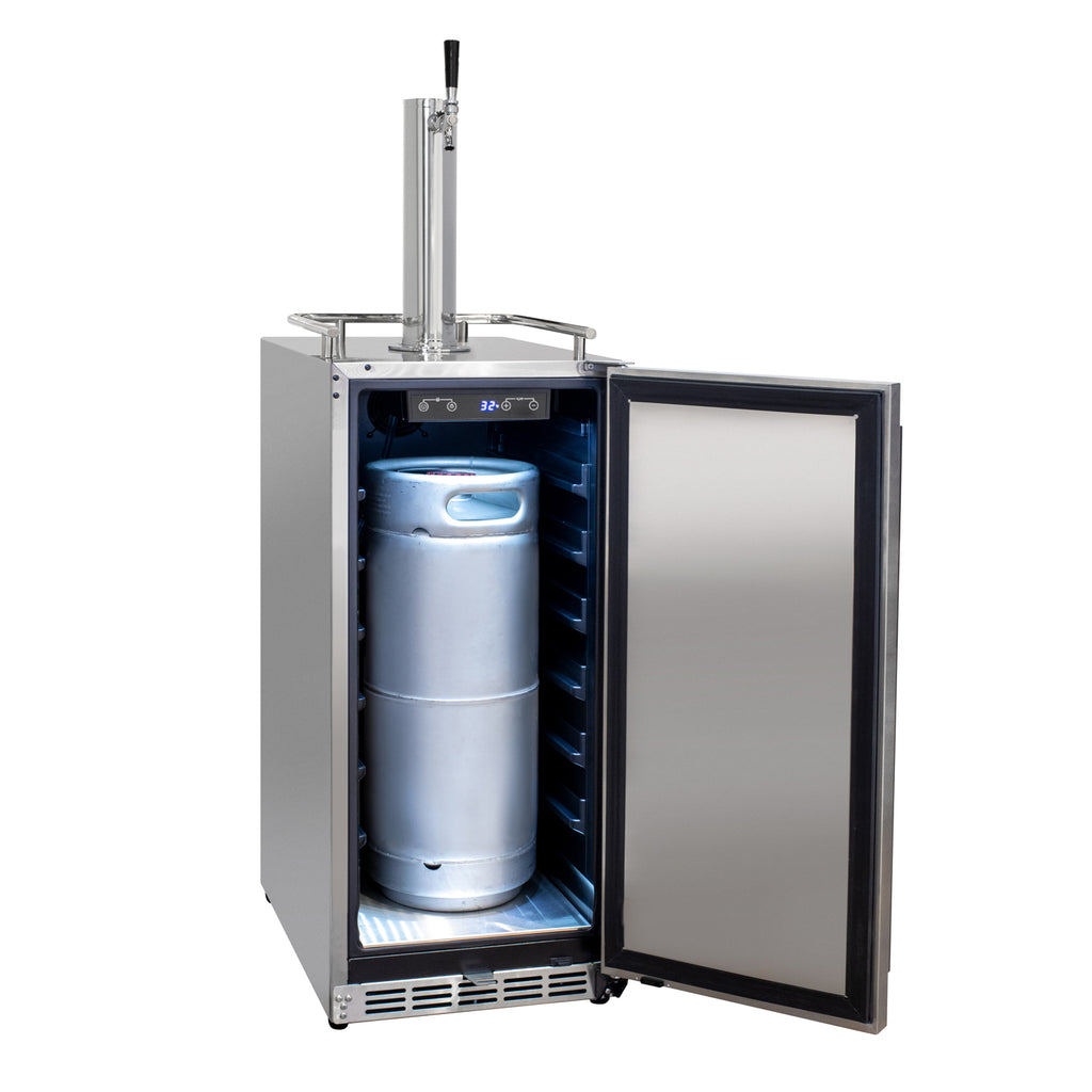 Kegco 15" Wide Outdoor Single Tap Stainless Steel Built-In Commercial Kegerator - HK-15-SS
