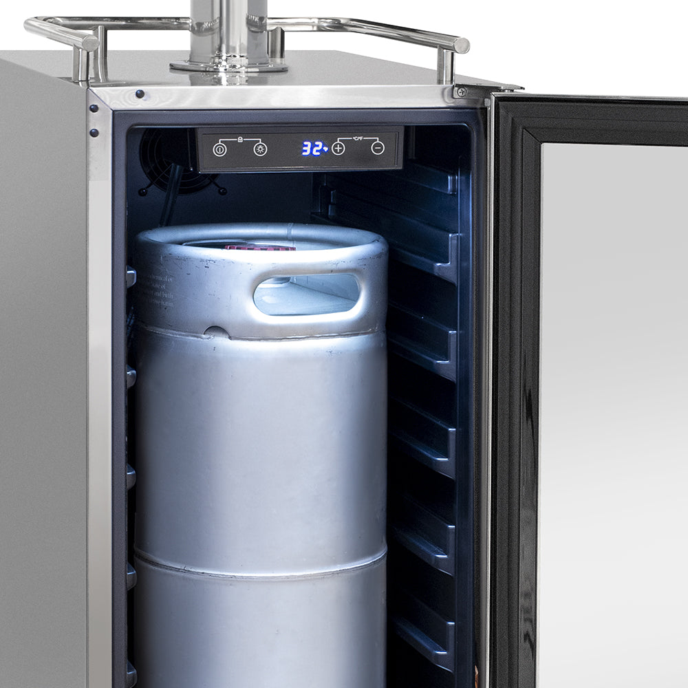 Kegco 15" Wide Outdoor Single Tap Stainless Steel Built-In Commercial Kegerator - HK-15-SS