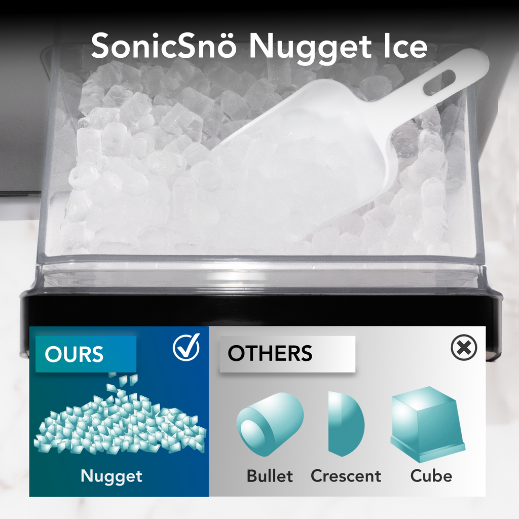 Whynter IBX-388BG SonicSnö Countertop Nugget Ice Maker 40lbs/24hrs with Removable Ice Drawer, Chewable Pebble/Sonic Type Ice in Black and Gold Stainless Steel Finish