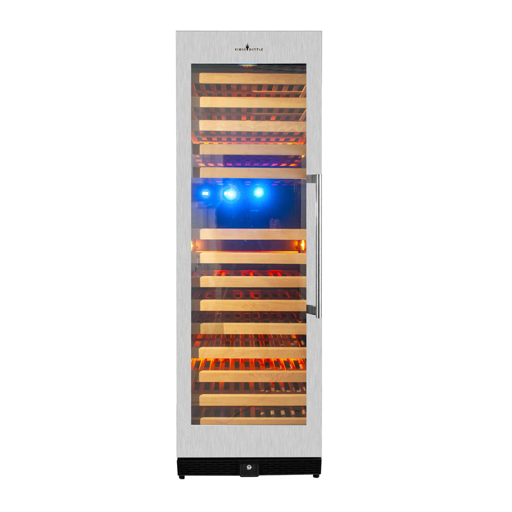 KingsBottle Tall Large Wine Refrigerator With Glass Door With Stainless Steel Trim ﻿- KBU170DX