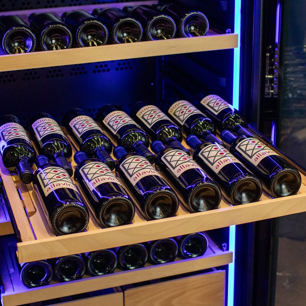 Allavino 248 Bottle Single Zone Freestanding Wine Refrigerator with Display Shelving and Black Glass Door - Right Hinge - KWR248S-1BGR