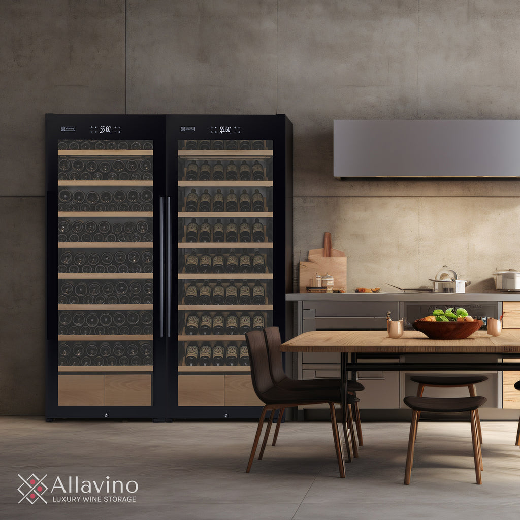 Allavino 248 Bottle Single Zone Freestanding Wine Refrigerator with Display Shelving and Black Glass Door - Right Hinge - KWR248S-1BGR
