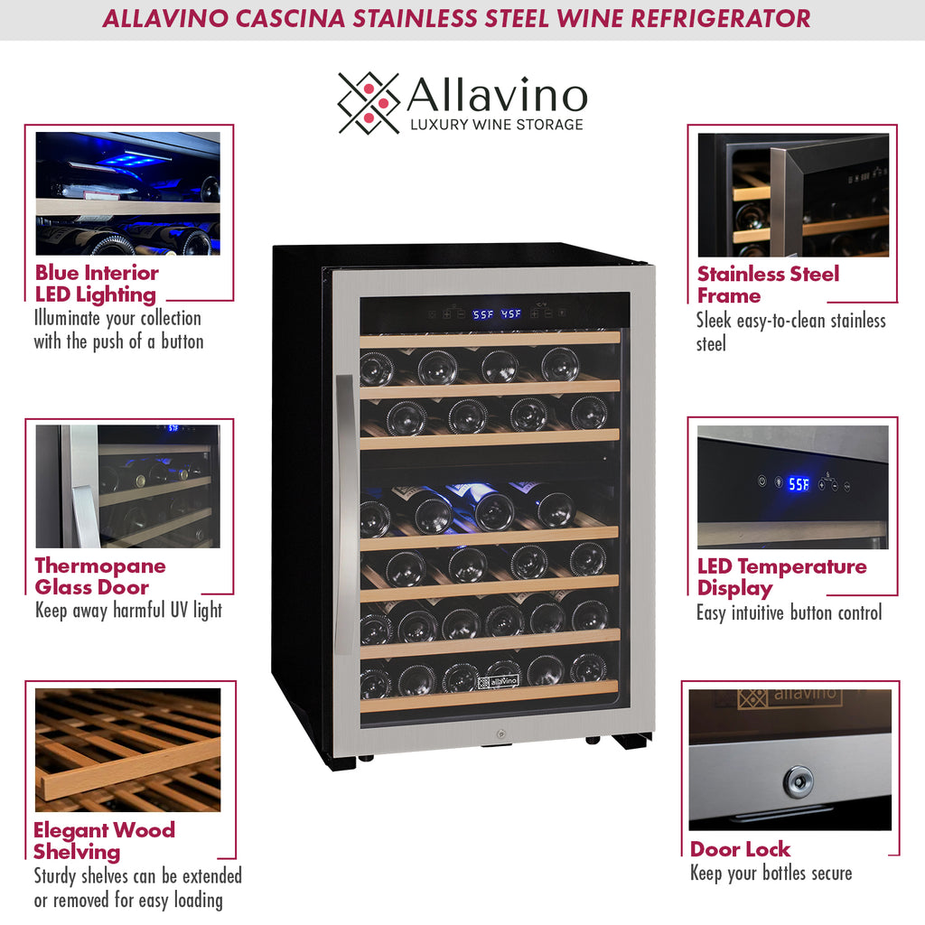 Allavino Cascina Series 47 Bottle Dual Zone Freestanding Wine Cooler Refrigerator with Stainless Steel Door - KWR47D-2SR