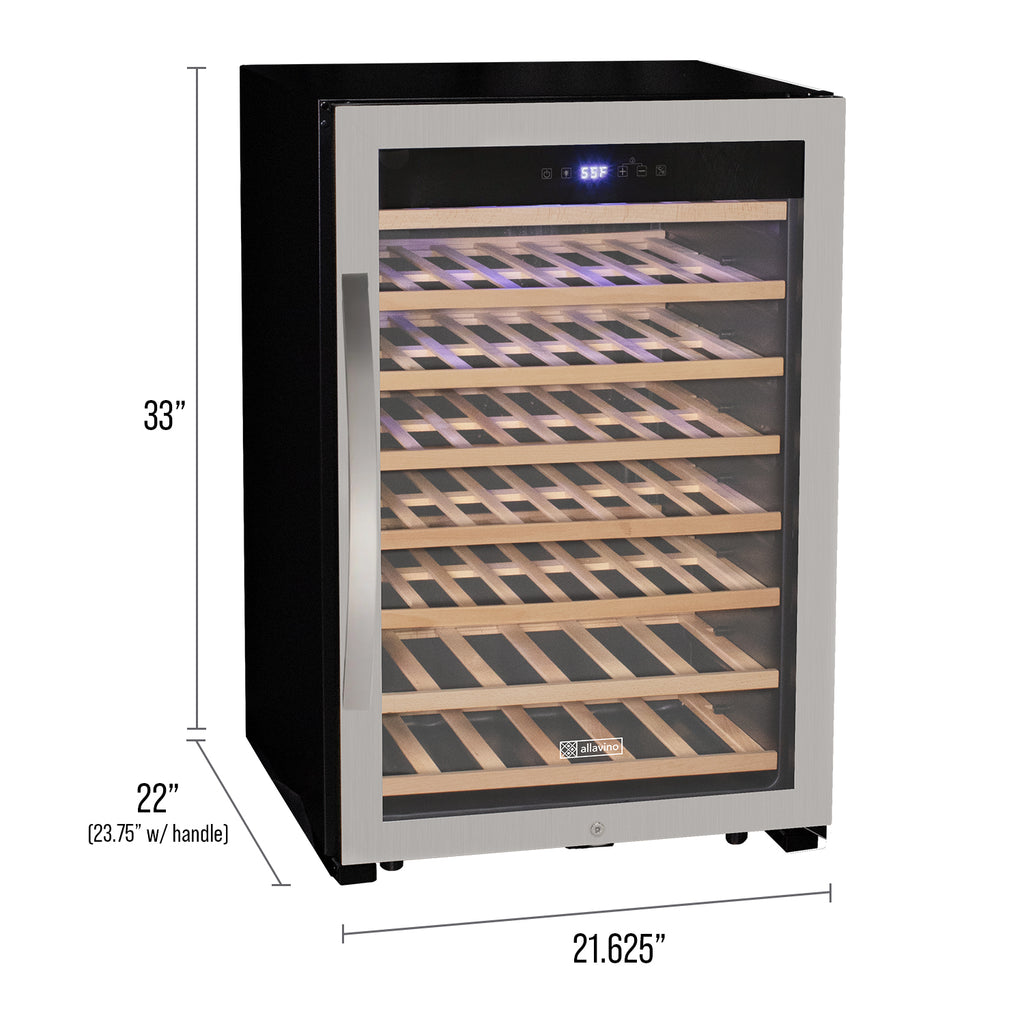 Allavino Cascina Series 55 Bottle Single Zone Freestanding Wine Refrigerator Cooler with Stainless Steel Door - KWR55S-1SR