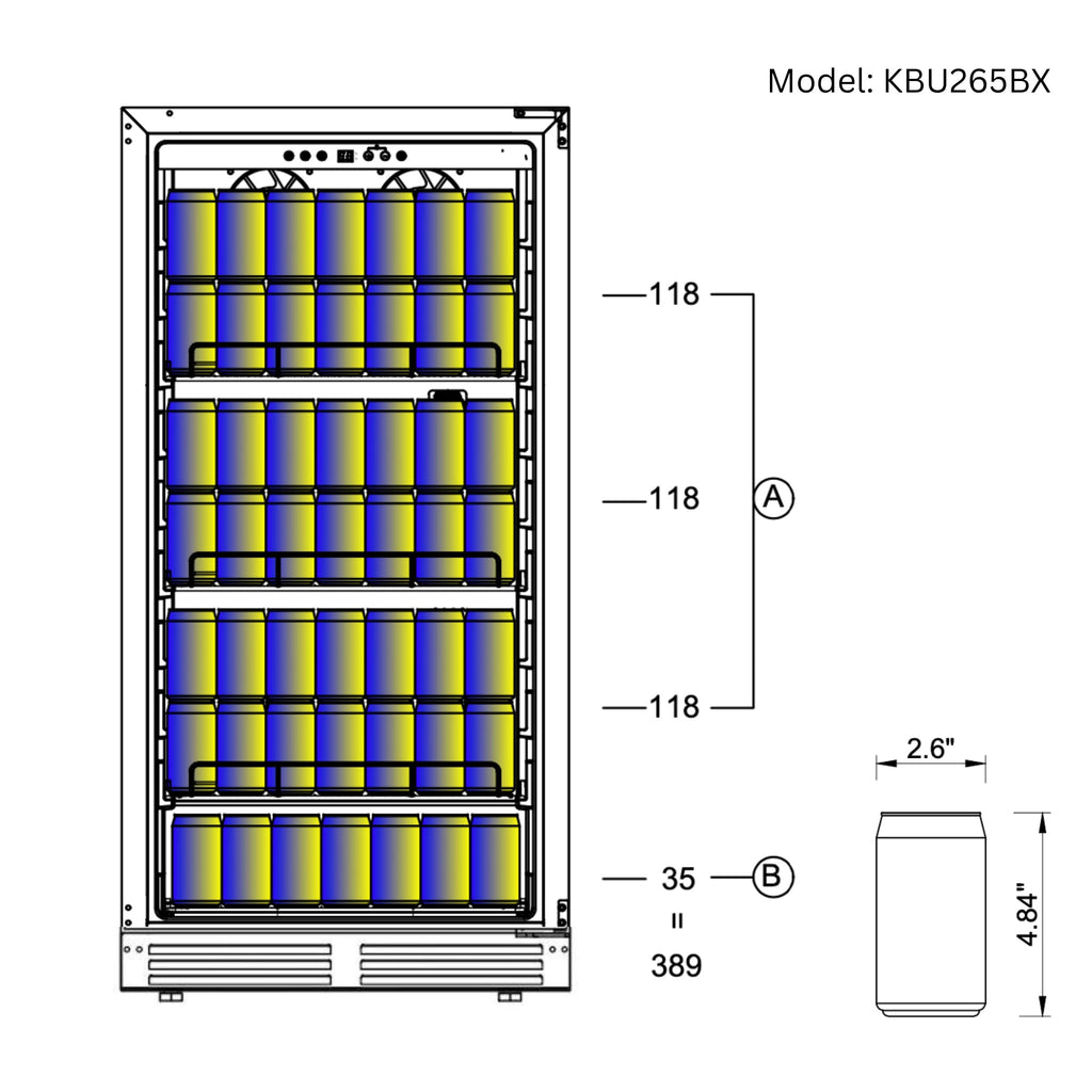 KingsBottle 389 Cans Capacity Upright Beverage Refrigerator With Low-E Glass Door -  KBU265BX-SS