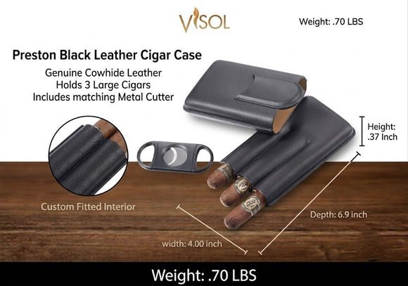 Visol Preston Black Leather Cigar Case - VCASE743