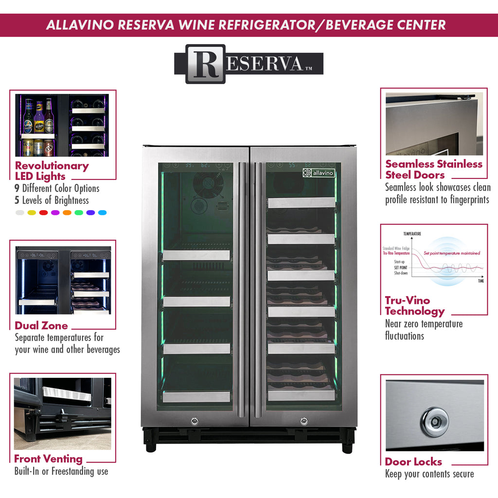 Allavino Reserva Series 24" Wide Two Door Stainless Steel Wine Refrigerator/Beverage Center - VSBCW34FD-2S