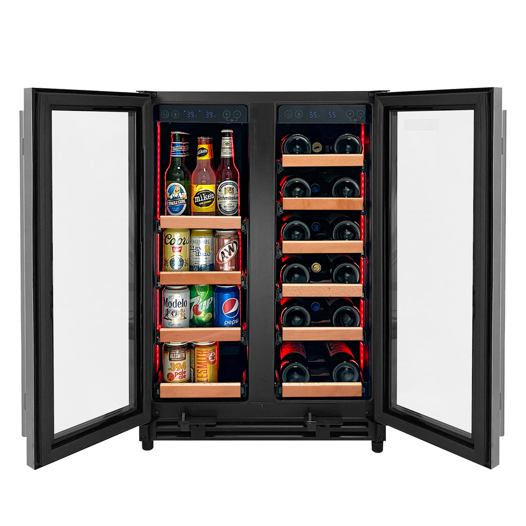 Allavino Reserva Series 24" Wide Two Door Stainless Steel Wine Refrigerator/Beverage Center with Wood Front Shelves - VSBCW34FD-2SW