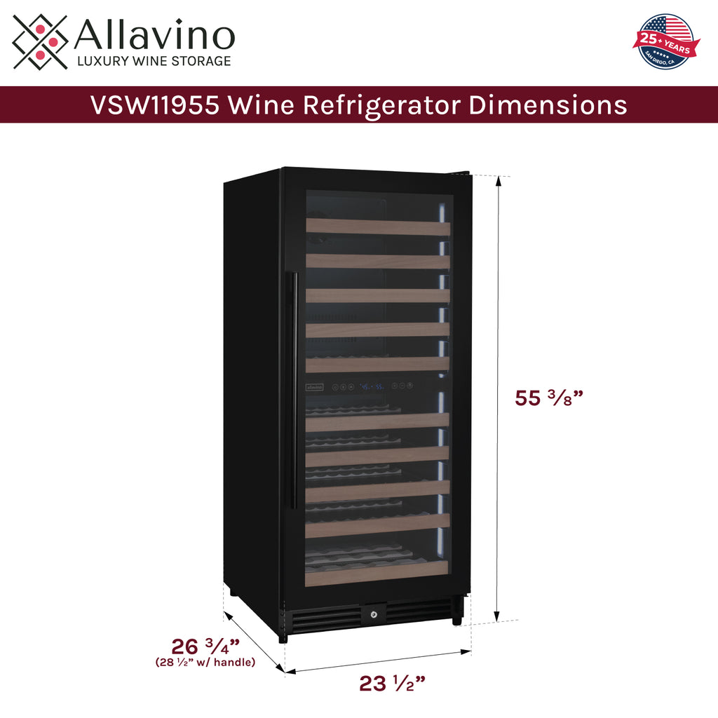 Allavino Reserva Series 119 Bottle 55" Semi Tall Dual Zone Right Hinge Black Metal Wine Refrigerator - VSW11955D-2BR