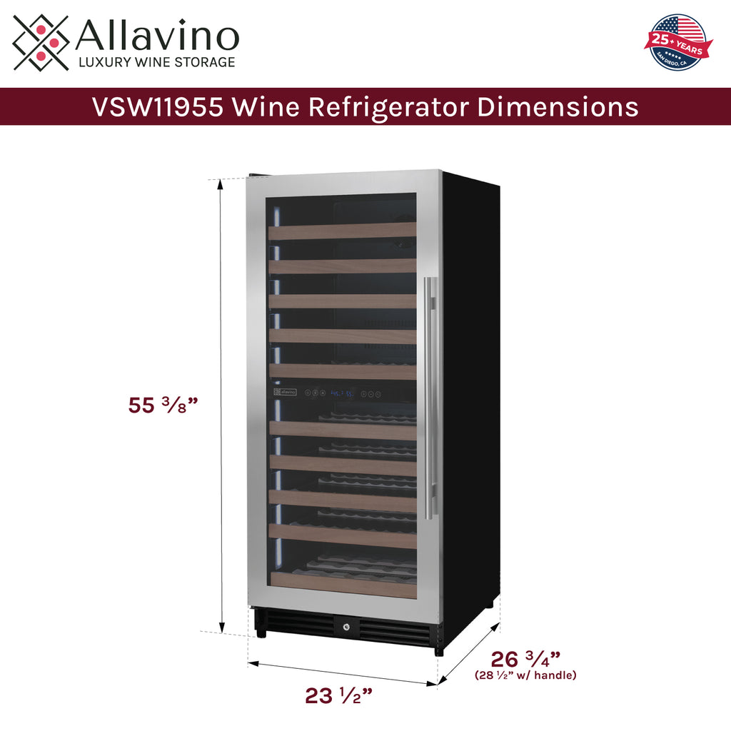 Allavino 119 Bottle 55" Tall Dual Zone Left Hinge Stainless Steel Wine Refrigerator - VSW11955D-2SL