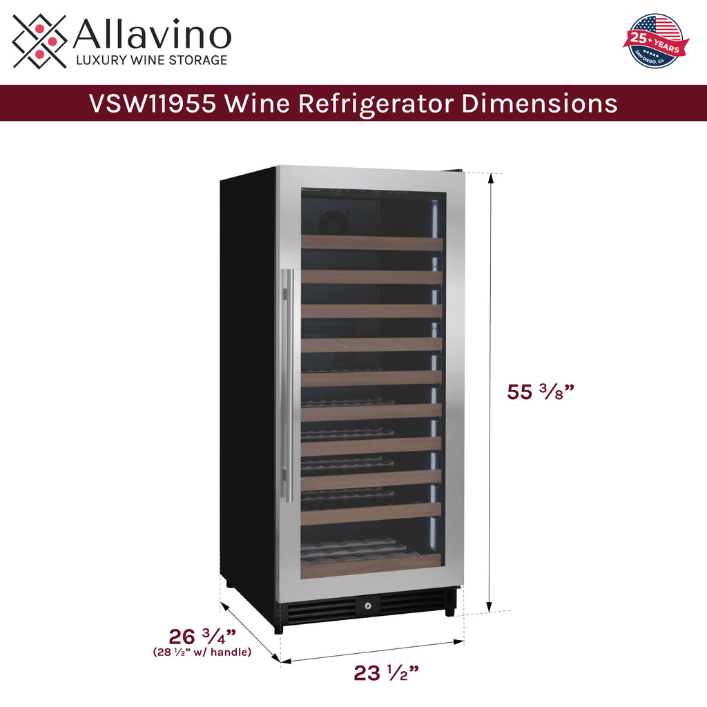 Allavino 119 Bottle 55" Tall Single Zone Right Hinge Stainless Steel Wine Refrigerator - VSW11955S-1SR