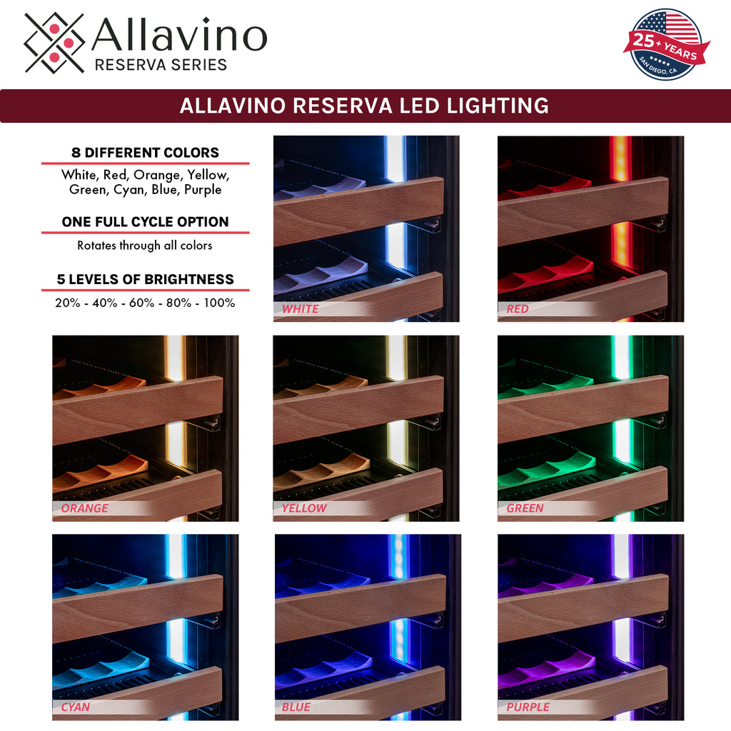 Allavino Reserva Series 154 Bottle 71" Tall Dual Zone Built-in Right Hinge Wine Refrigerator with Black Metal Door - VSW15471D-2BR