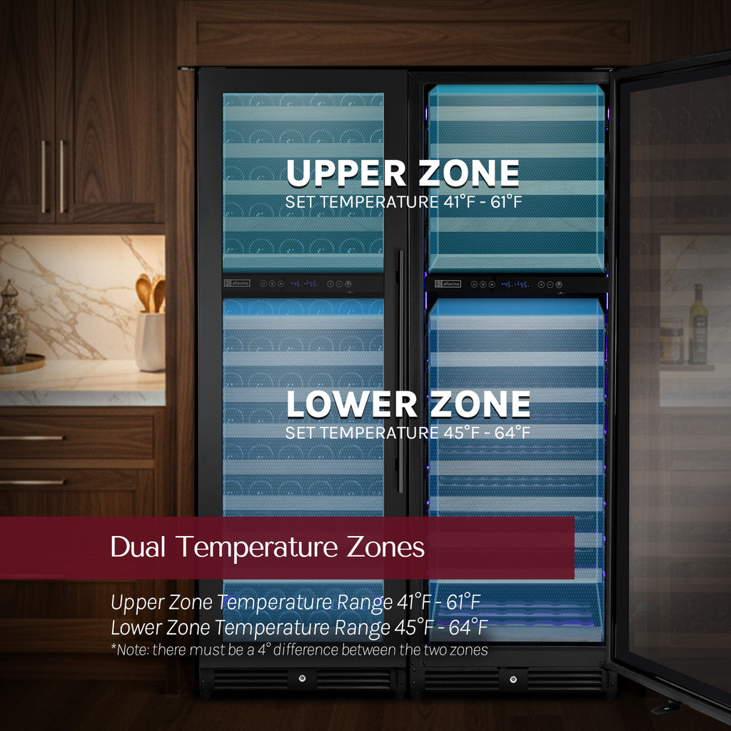 Allavino Reserva Series 154 Bottle 71" Tall Dual Zone Built-in Right Hinge Wine Refrigerator with Black Metal Door - VSW15471D-2BR