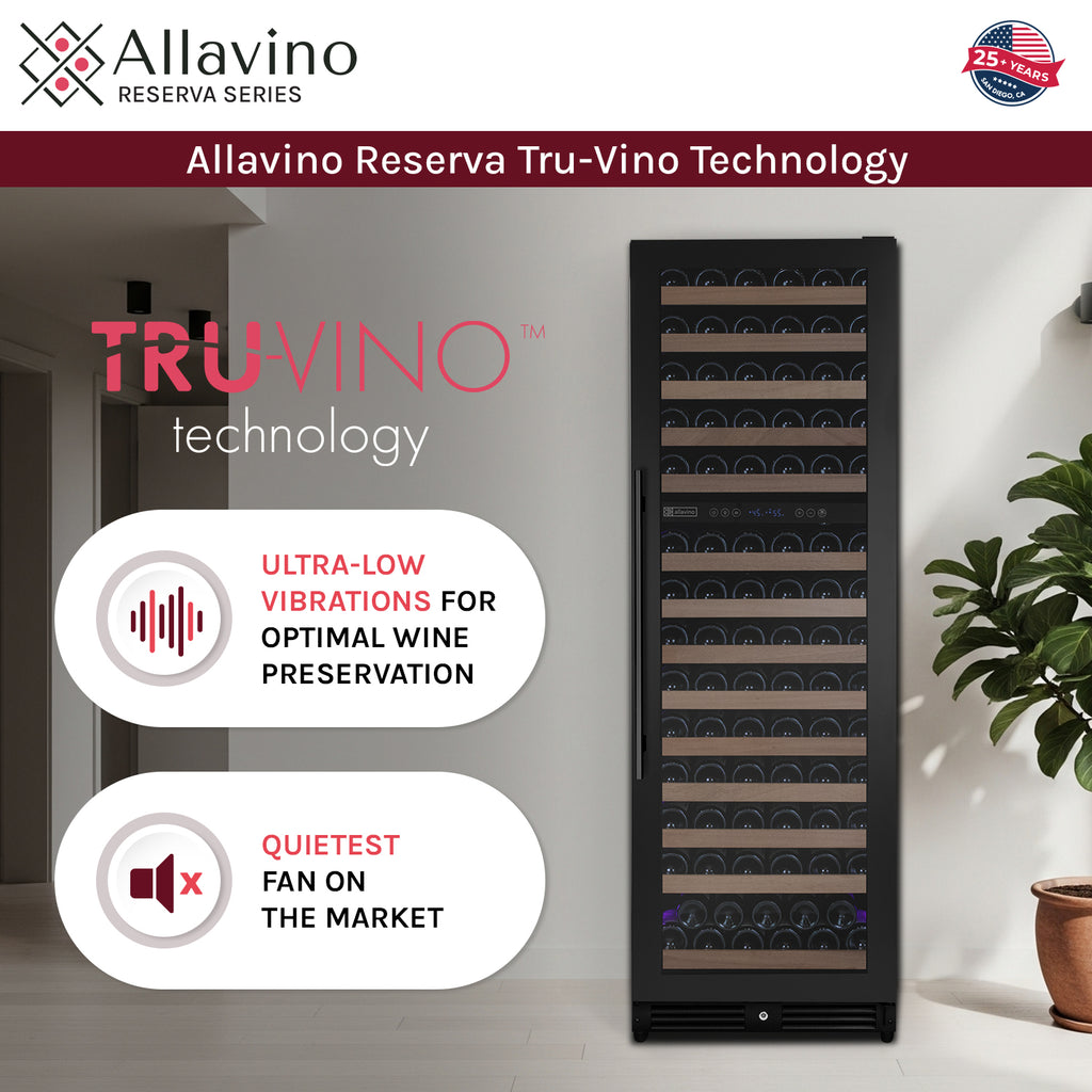 Allavino Reserva Series 154 Bottle 71" Tall Dual Zone Built-in Right Hinge Wine Refrigerator with Black Metal Door - VSW15471D-2BR