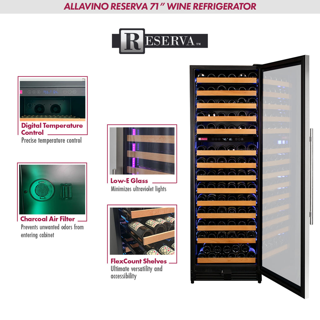 Allavino Reserva Series 154 Bottle Dual Zone Built-in Wine Refrigerator with Stainless Steel Door - Right Hinge - VSW15471D-2SR