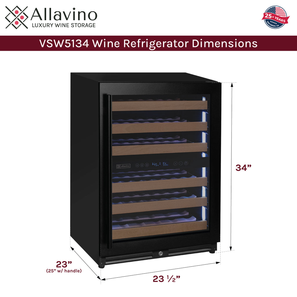 Allavino Reserva Series - 51 Bottle Dual Zone Built-in Luxury Wine Refrigerator with Black Door - Right Hinge - VSW5134D-2BR