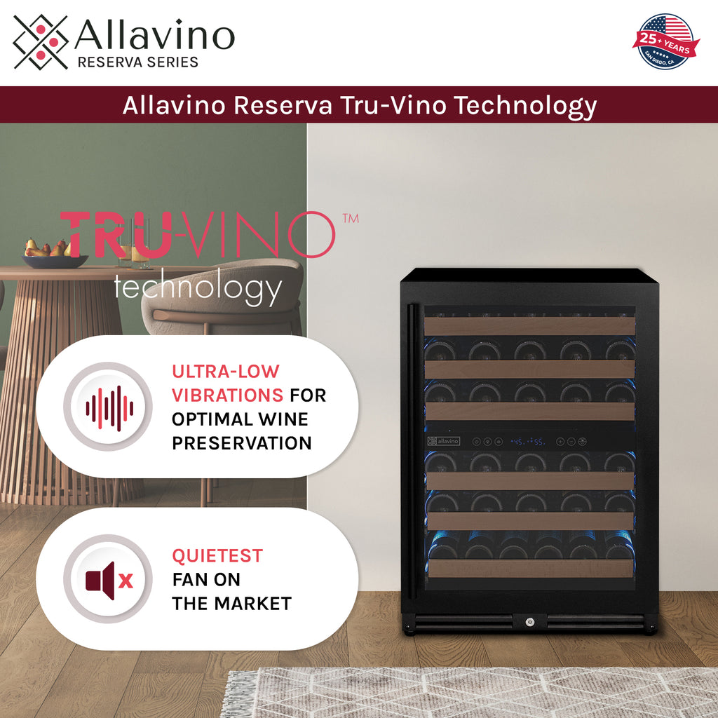 Allavino Reserva Series - 51 Bottle Dual Zone Built-in Luxury Wine Refrigerator with Black Door - Right Hinge - VSW5134D-2BR