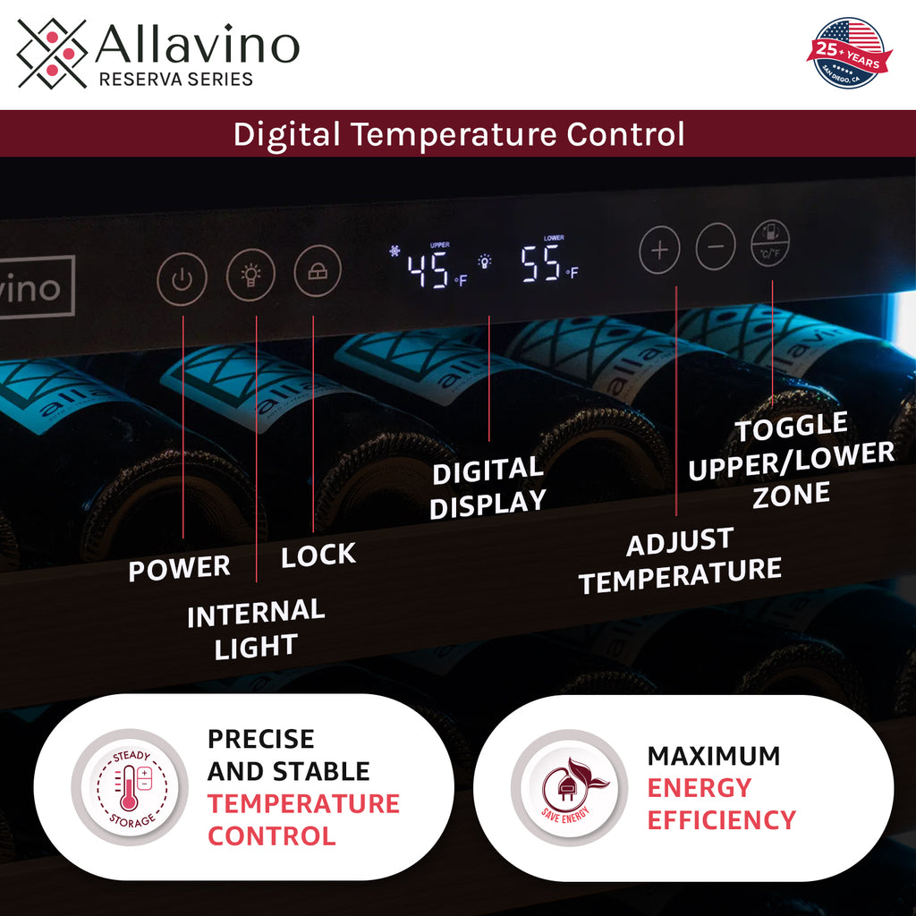 Allavino Reserva Series 51 Bottle Dual Zone Undercounter Wine Refrigerator Cooler with Stainless Steel Door - Left Hinge - VSW5134D-2SL