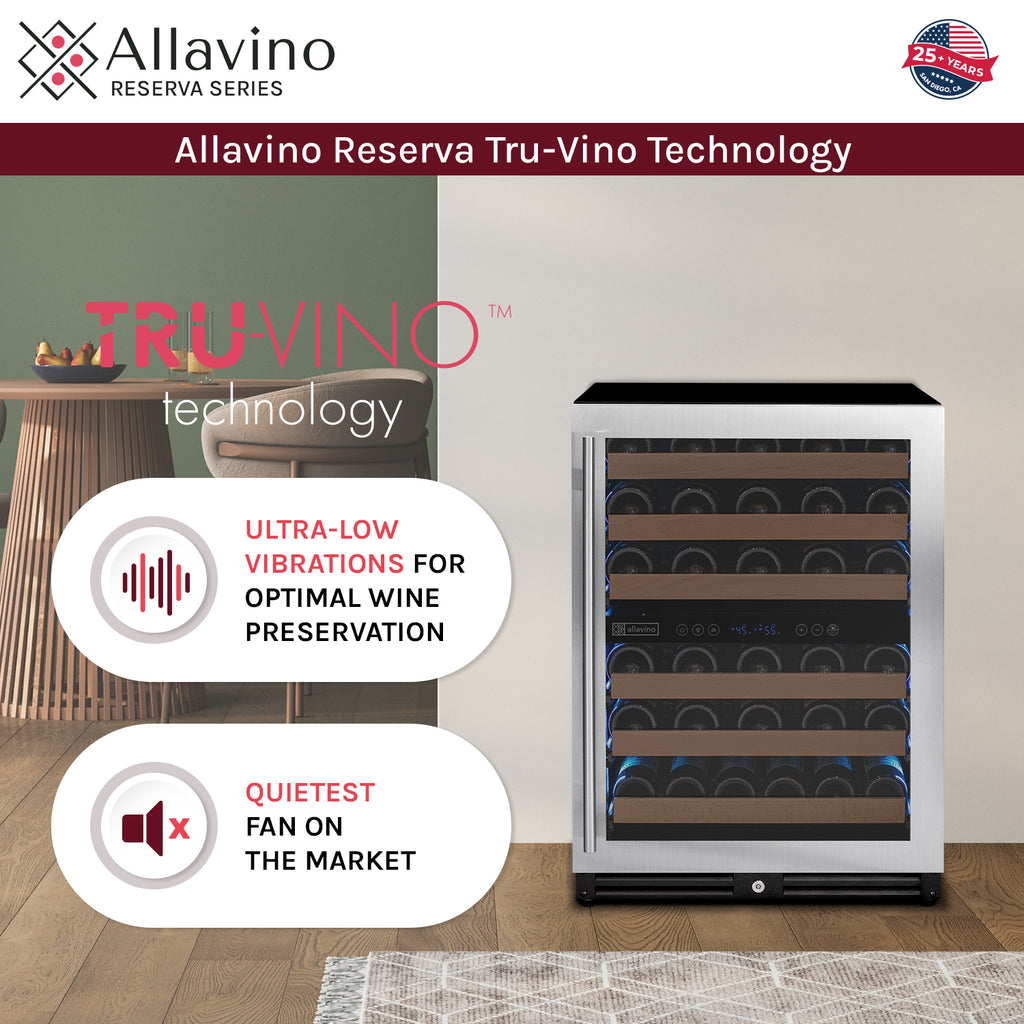 Allavino Reserva Series 51 Bottle Dual Zone Undercounter Wine Refrigerator Cooler with Stainless Steel Door - Left Hinge - VSW5134D-2SL