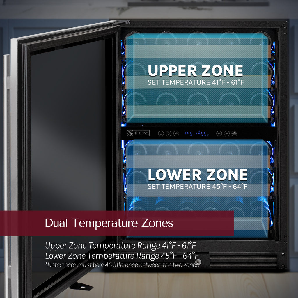 Allavino Reserva Series 51 Bottle Dual Zone Undercounter Wine Refrigerator Cooler with Stainless Steel Door - Right Hinge - VSW5134D-2SR