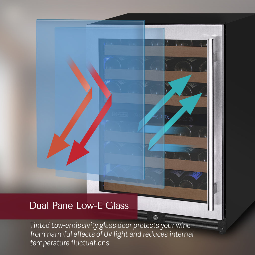 Allavino Reserva Series 51 Bottle Dual Zone Undercounter Wine Refrigerator Cooler with Stainless Steel Door - Right Hinge - VSW5134D-2SR