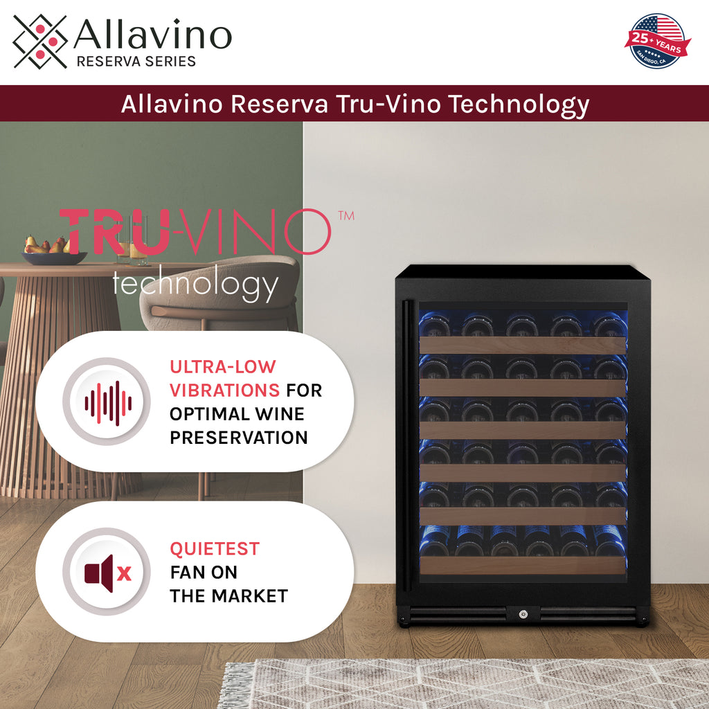 Allavino Reserva Series - 51 Bottle Single Zone Built-in Luxury Wine Refrigerator with Black Door - Left Hinge - VSW5134S-1BL