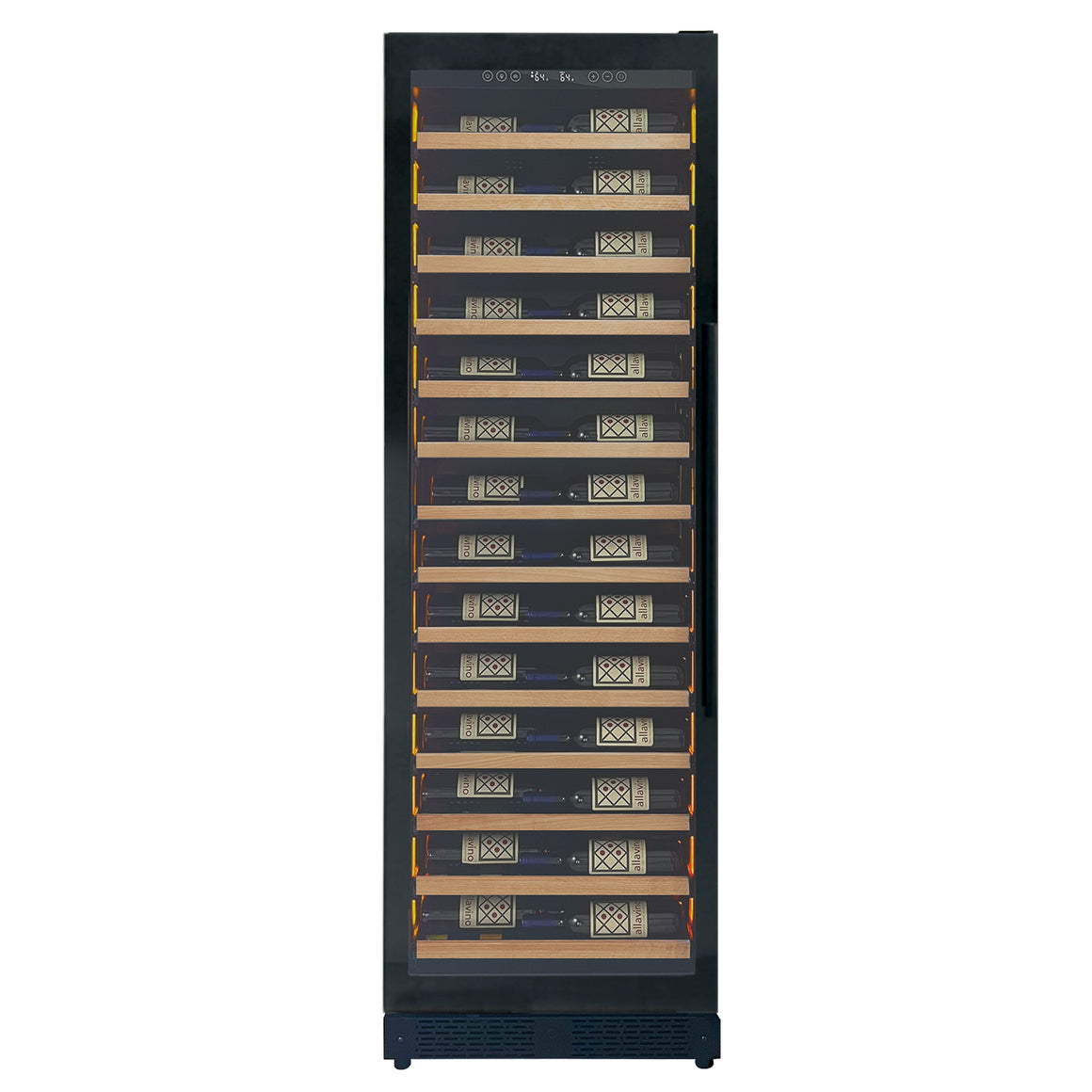 Allavino Reserva Series 67 Bottle 71" Tall Single Zone Left Hinge Black Shallow Wine Refrigerator with Wood Front Shelves - VSW6771S-1BL-WD
