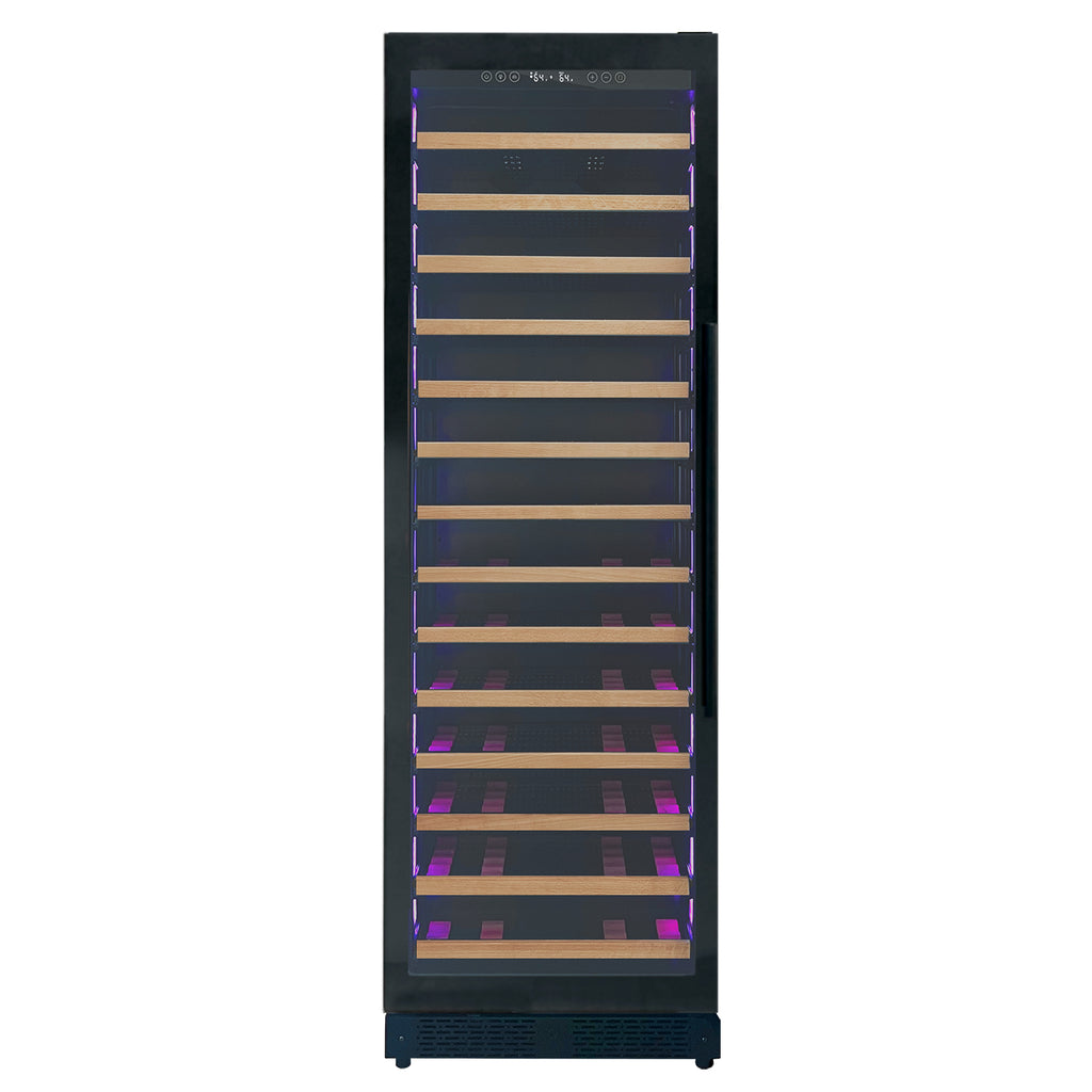 Allavino Reserva Series 67 Bottle 71" Tall Single Zone Left Hinge Black Shallow Wine Refrigerator with Wood Front Shelves - VSW6771S-1BL-WD - Wine Cooler City