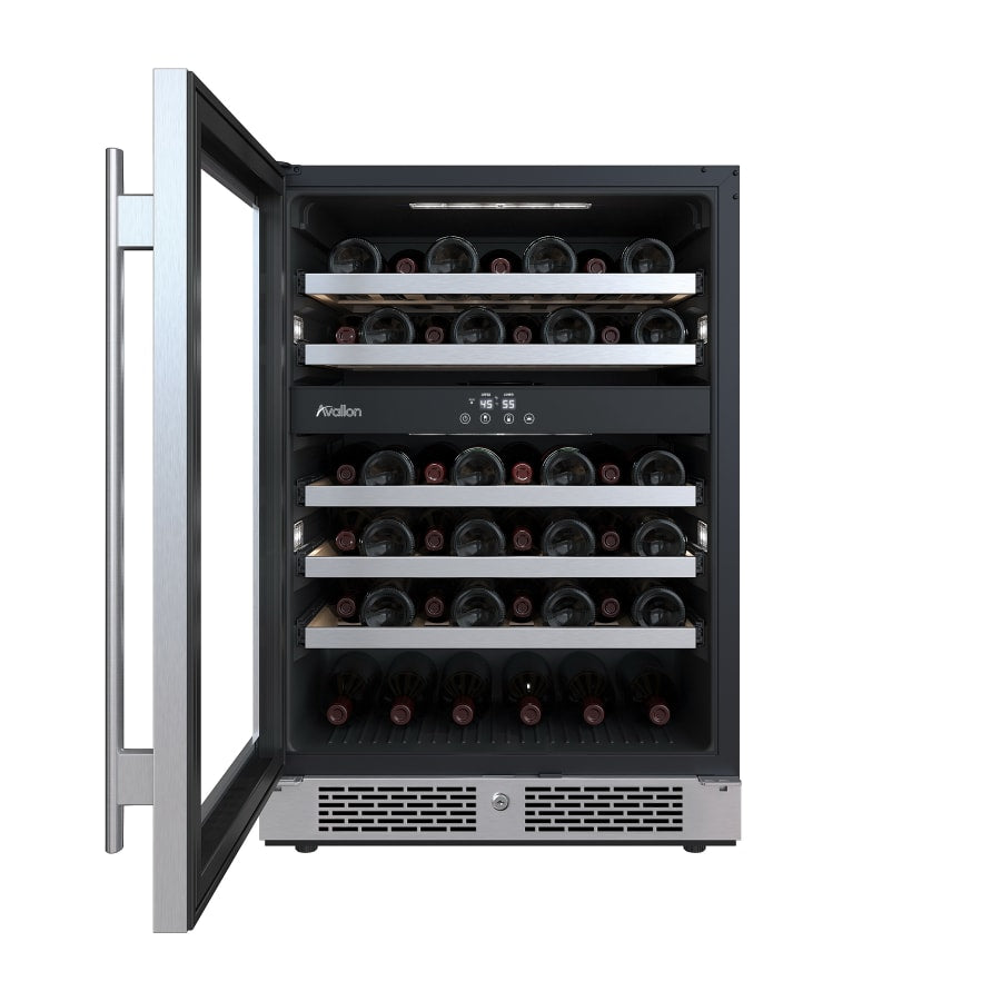 Avallon 24 Inch Wide 45 Bottle Capacity Dual Zone Wine Cooler with Left Swing Door - AWC242DPRSLH