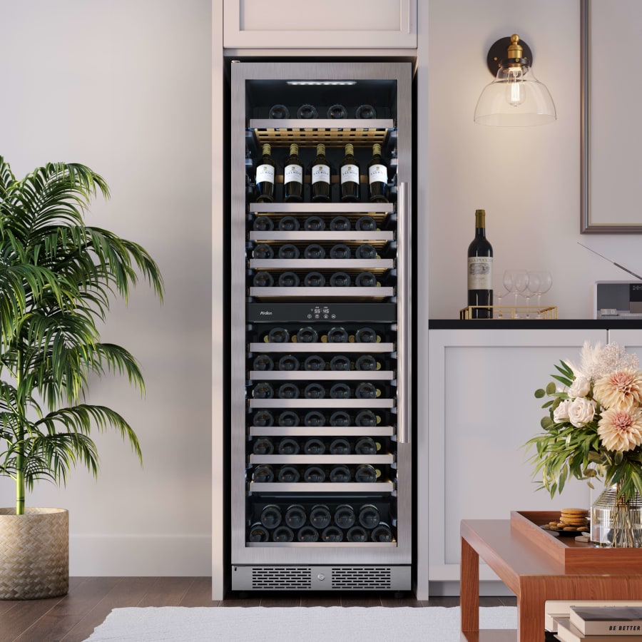 Avallon 24 Inch Wide 140 Bottle Capacity Built-In or Free Standing Wine Cooler with Wood Shelves, Dual Zone Cooling, Door Alarm, Door Lock and Energy Star Rated - AWC243TDZLHA