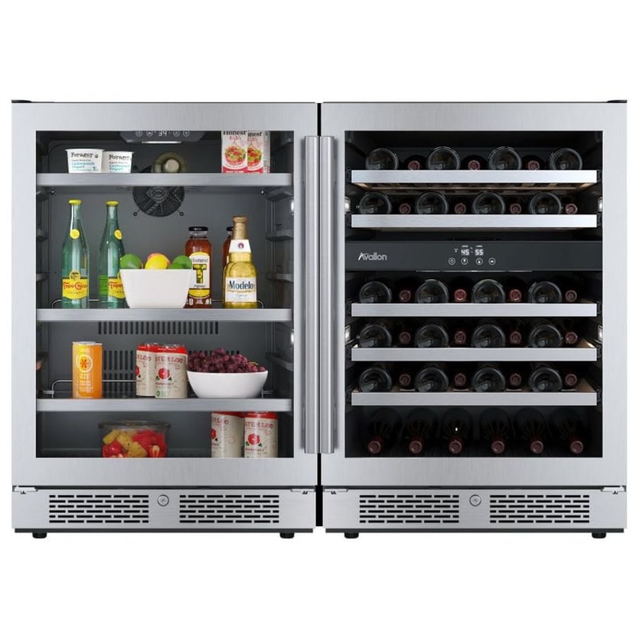 Avallon 48 Inch Wide 140 Can Capacity Beverage Cooler and 45 Bottle Capacity Dual Zone Wine Cooler with Double Pane Glass, Touch Control Panel, and Lockable Doors - AWCBV14045