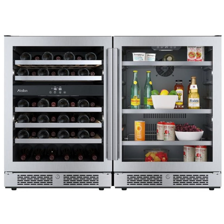 Avallon 48 Inch Wide 45 Bottle Capacity Dual Zone Wine Cooler and 140 Can Capacity Beverage Cooler with Double Pane Glass, Touch Control Panel, and Lockable Doors - AWCBV45140