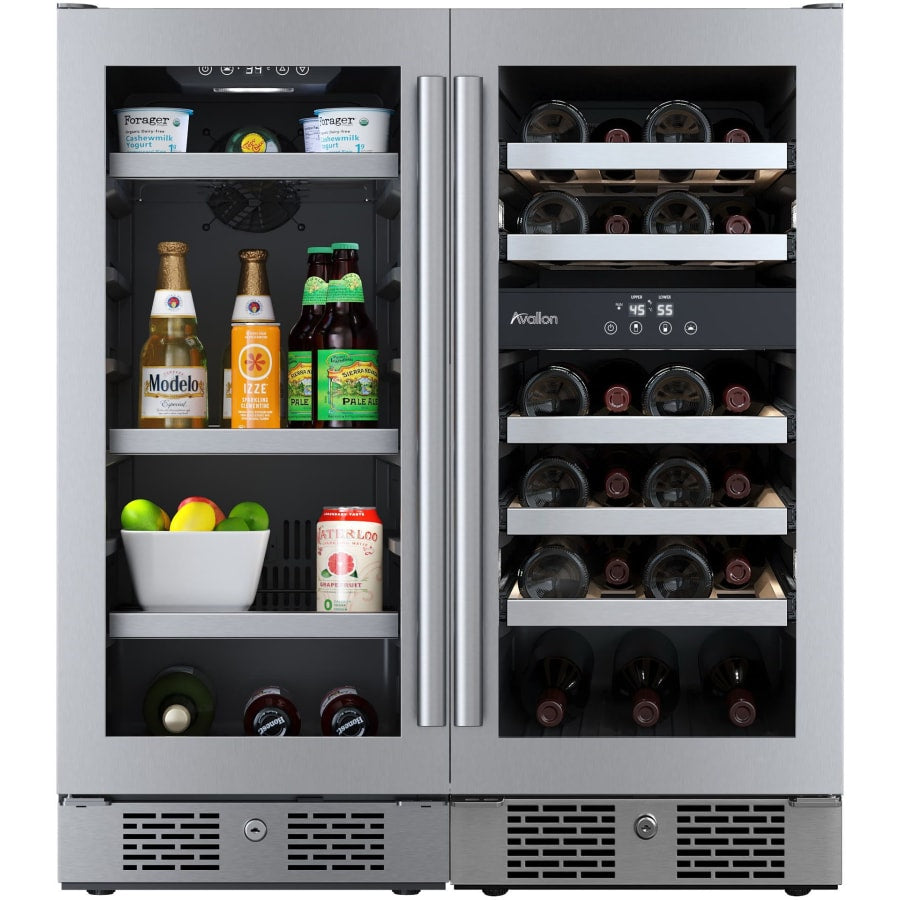Avallon 30 Inch Wide 86 Can Capacity Beverage Cooler and 23 Bottle Dual Zone Wine Cooler with Double Pane Glass, Touch Control Panel, and Lockable Doors - AWCBV8623