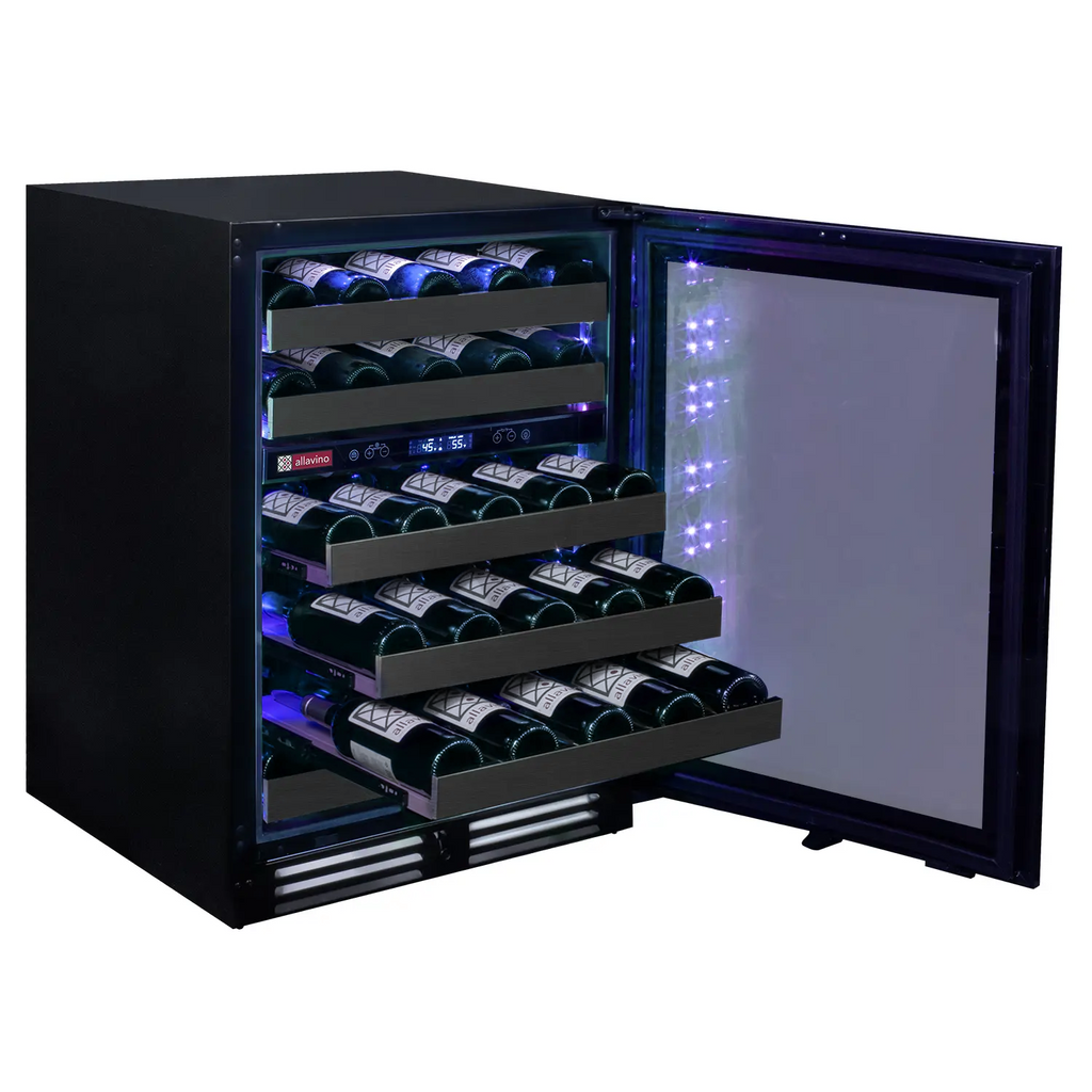 Allavino Reserva Series 50 Bottle Dual Zone Undercounter Wine Cooler Refrigerator with Black Stainless Steel Door - Right Hinge - BDW5034D-2BSR