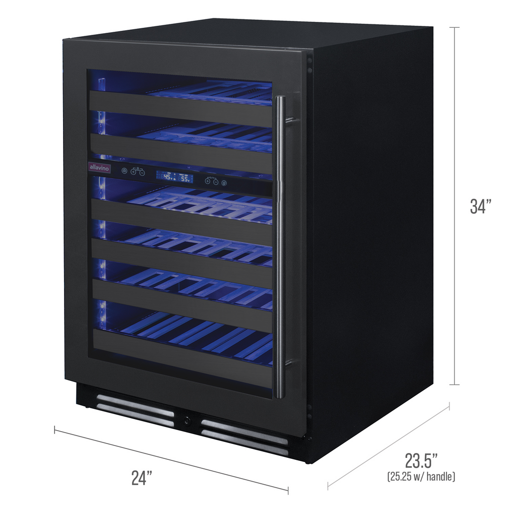Allavino Reserva Series 50 Bottle Dual Zone Built-in Wine Cooler Refrigerator with Black Stainless Steel Door - Left Hinge - BDW5034D-2BSL