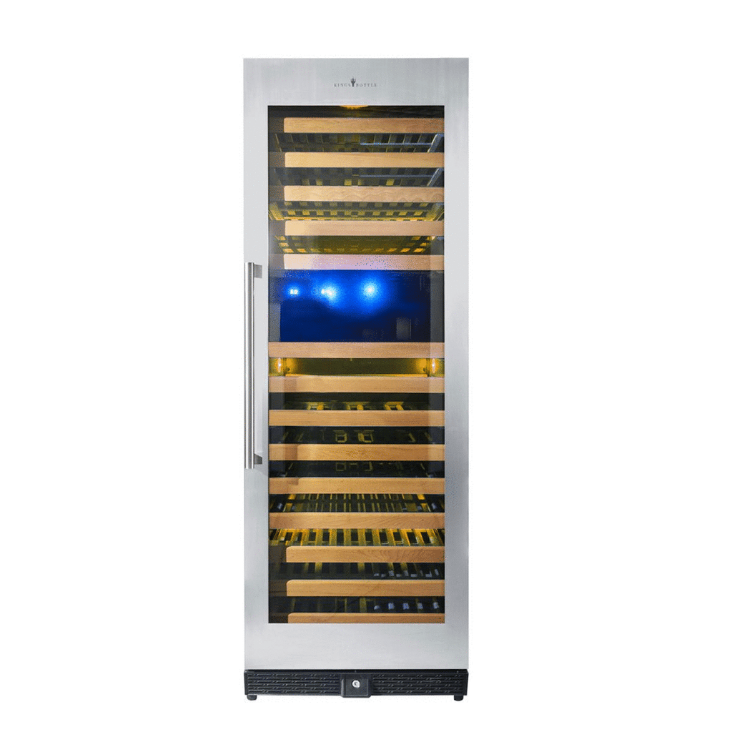 KingsBottle Tall Large Wine Refrigerator With Glass Door With Stainless Steel Trim ﻿- KBU170DX