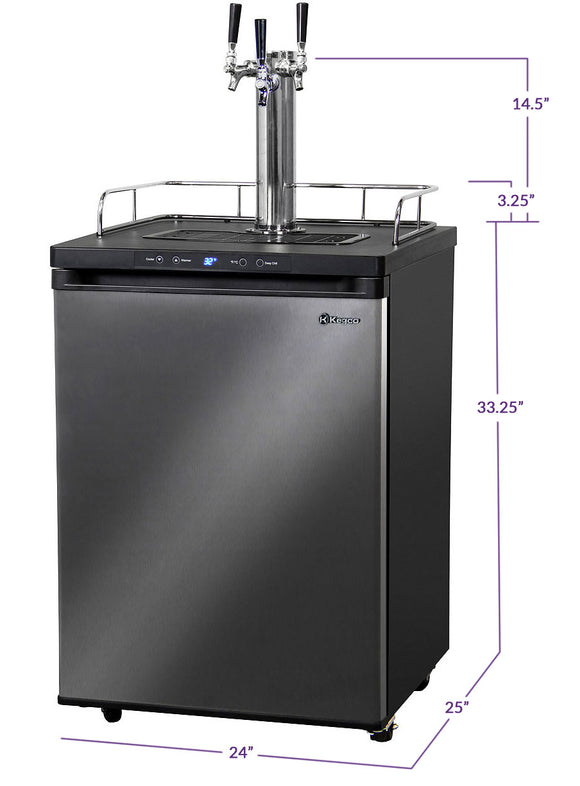 Kegco 24" Wide Triple Tap Black Stainless Steel Digital Kegerator - K309X-3NK