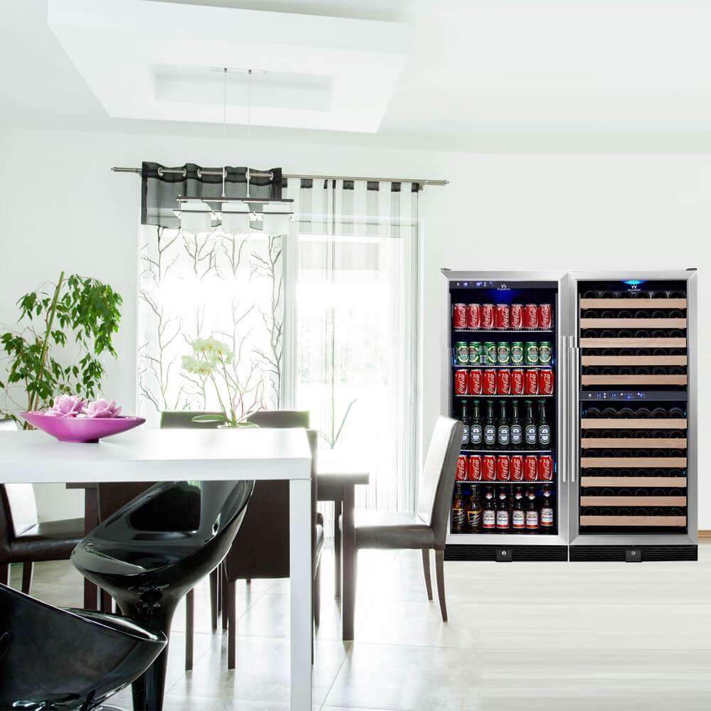 KingsBottle 56" Upright Wine And Beverage Fridge Center Cabinet Freestanding - KBU100BW3