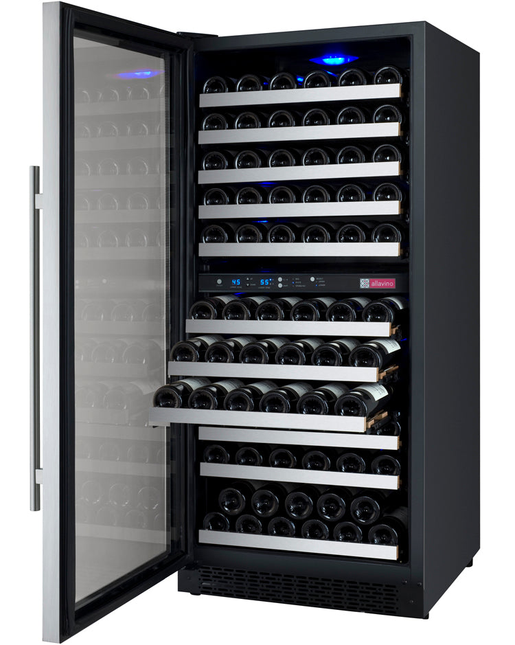 Allavino 24" Wide FlexCount II Tru-Vino 121 Bottle Dual Zone Stainless Steel Left Hinge Wine Refrigerator - VSWR121-2SL20 - Wine Cooler City
