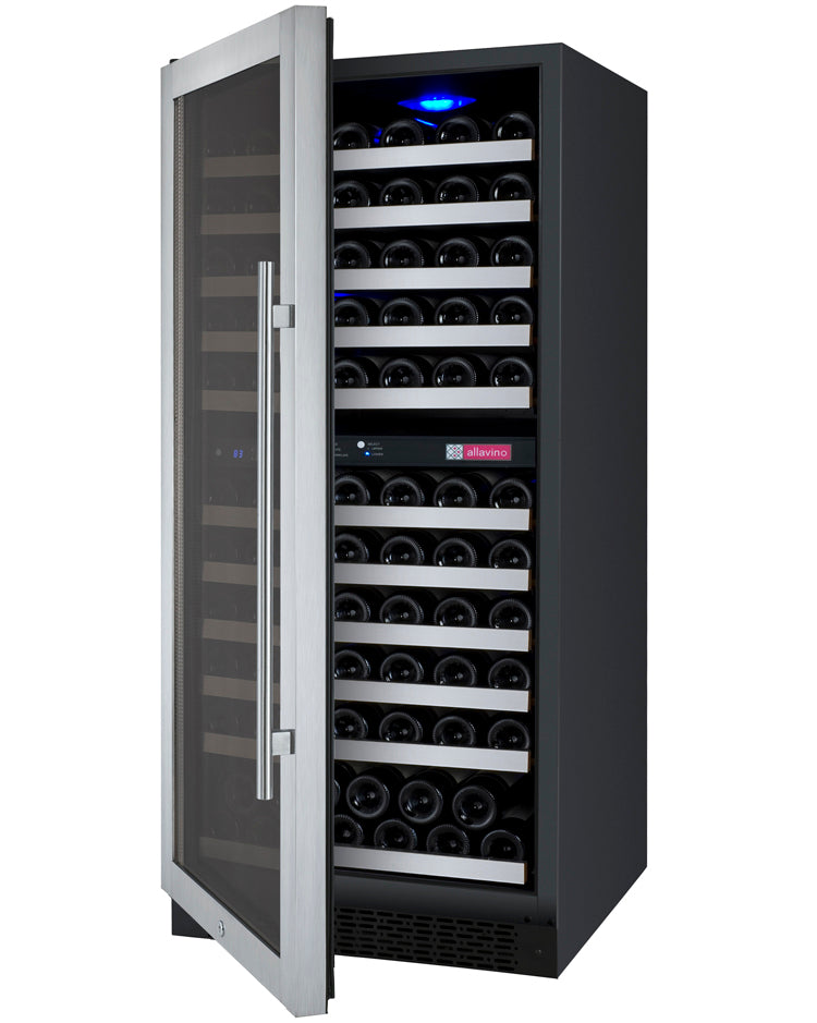 Allavino 24" Wide FlexCount II Tru-Vino 121 Bottle Dual Zone Stainless Steel Left Hinge Wine Refrigerator - VSWR121-2SL20