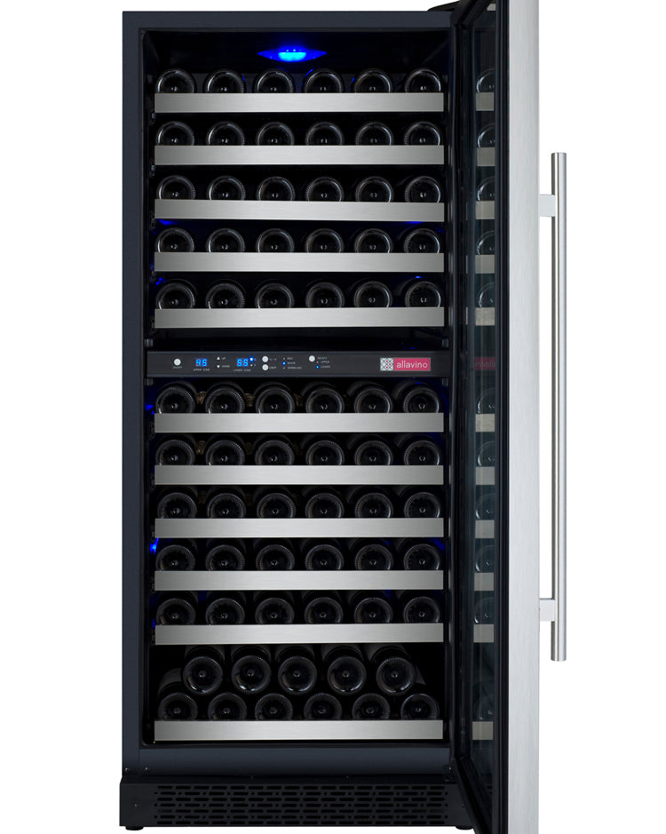 Allavino 24" Wide FlexCount II Tru-Vino 121 Bottle Dual Zone Stainless Steel Right Hinge Wine Refrigerator - VSWR121-2SR20 - Wine Cooler City