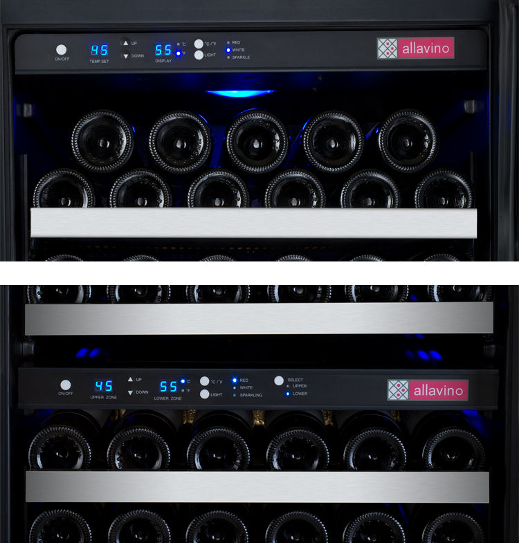 Allavino 47" Wide FlexCount II Tru-Vino 249 Bottle Three Zone Stainless Steel Side-by-Side Wine Refrigerator - 3Z-VSWR2128-S20