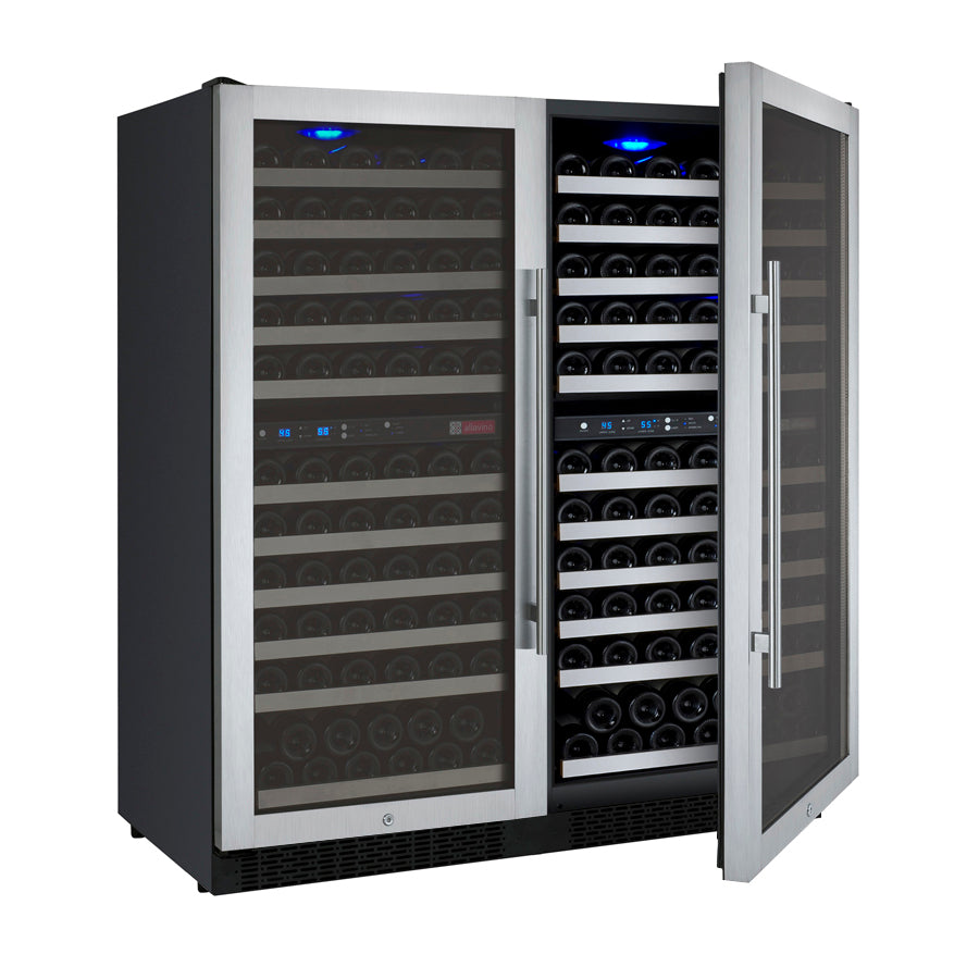 Allavino 47" Wide FlexCount II Tru-Vino 242 Bottle Four Zone Stainless Steel Side-by-Side Wine Refrigerator - 2X-VSWR121-2S20